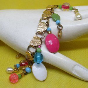 Signed PATCH NYC BRACELET Heart GoldTone ChainLink Charm Bracelet Venetian Glass